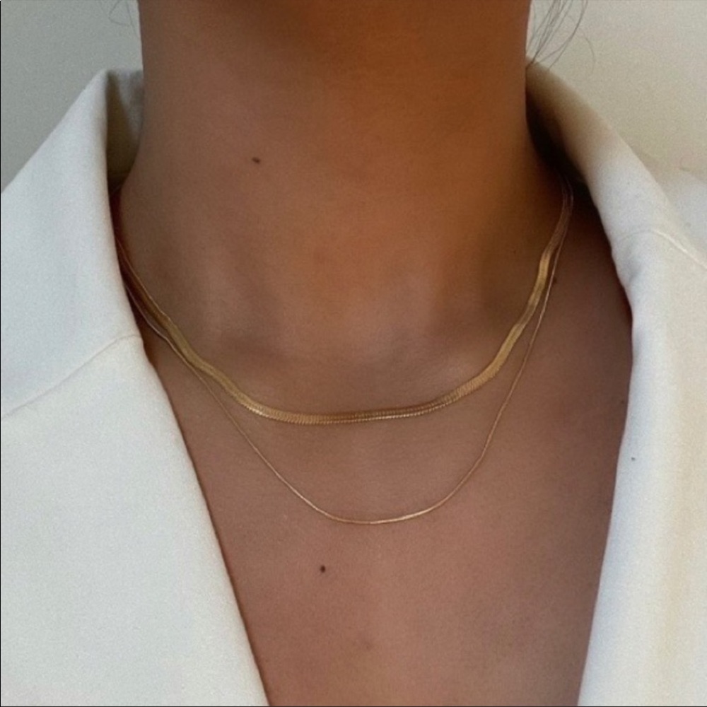NEW GOLD DOUBLE LAYER CHAIN NECKLACE - Picture 2 of 7